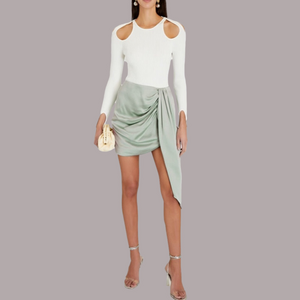 Jonathan Simkhai Draped Satin Asymmetrical Mini Skirt in Lichen Mint Green Sz 12